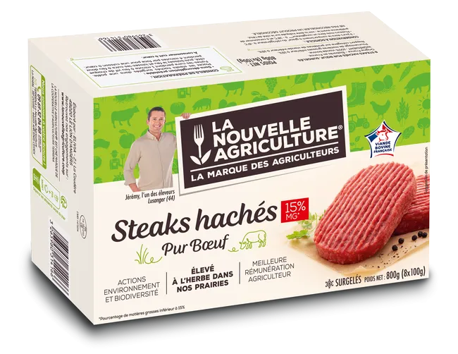 LE STEAKS HACHÉS STRIÉS SURGELÉS 15% PUR BŒUF LA NOUVELLE AGRICULTURE®